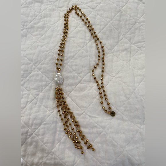 Gold Swarovski Necklace with Coin Pearl - Picture 3 of 6